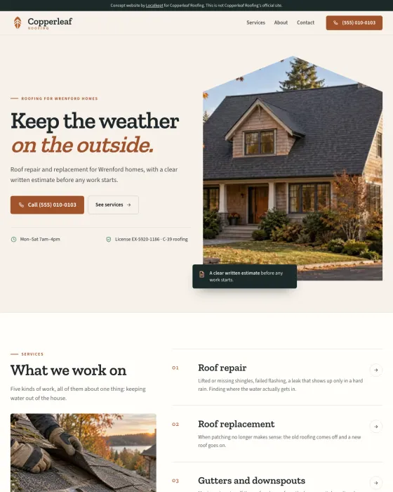 Sample site for a fictional roofing business