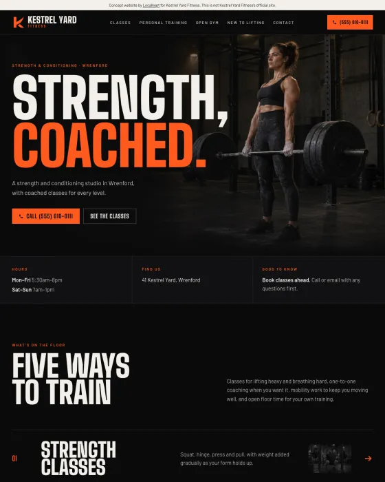 Sample site for a fictional fitness studio business