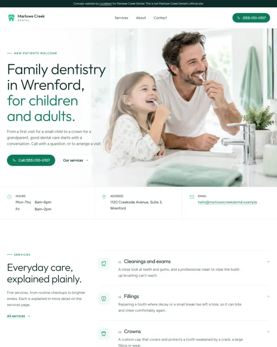 Sample site for a fictional dental business