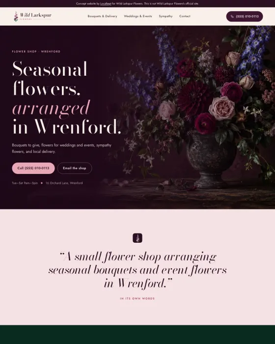 Sample site for a fictional florist business